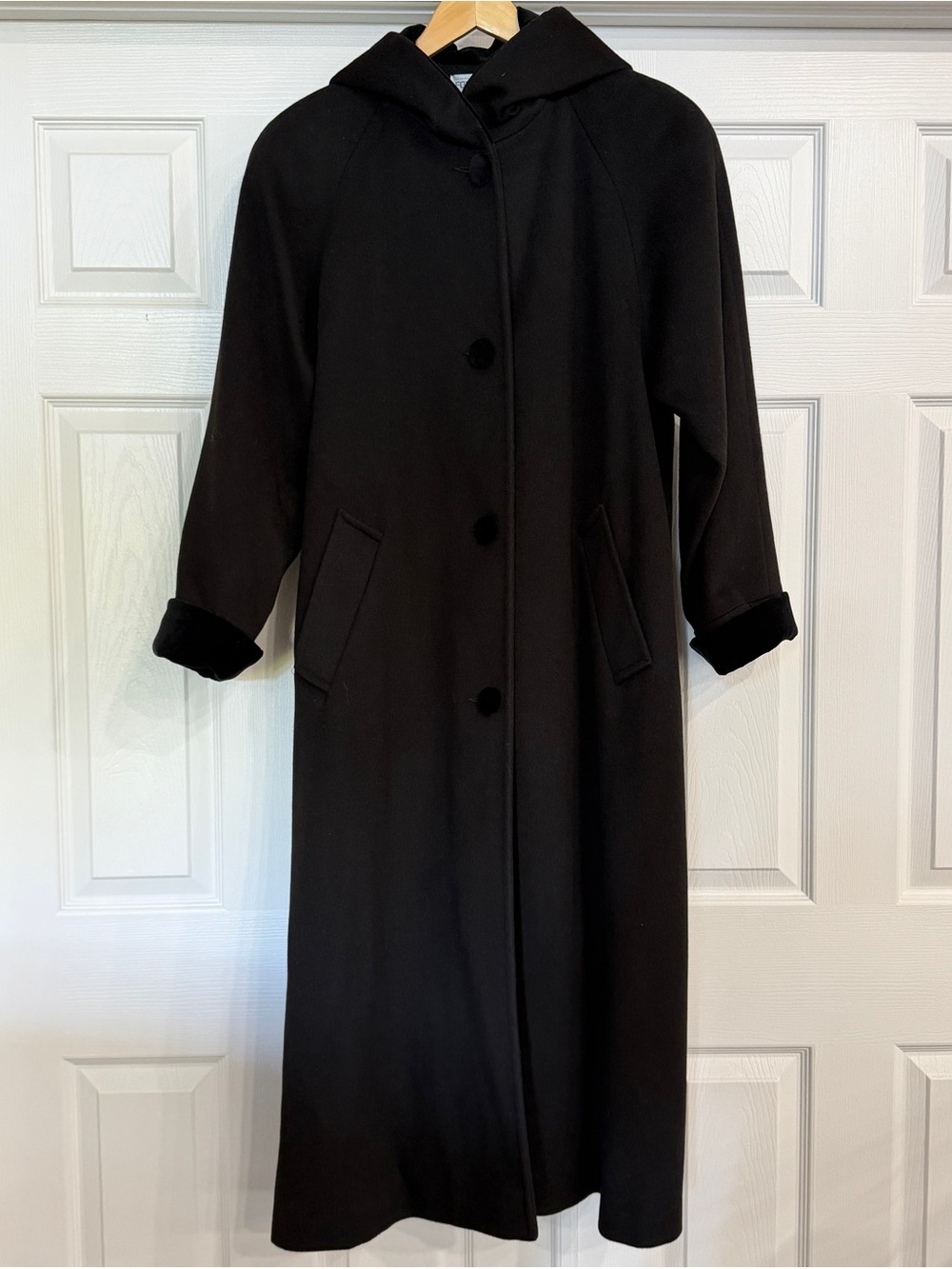 Forecaster of Boston Vintage 90’s Maxi Trench Coat 6 USA Wool Velvet Hood Black - Picture 15 of 15